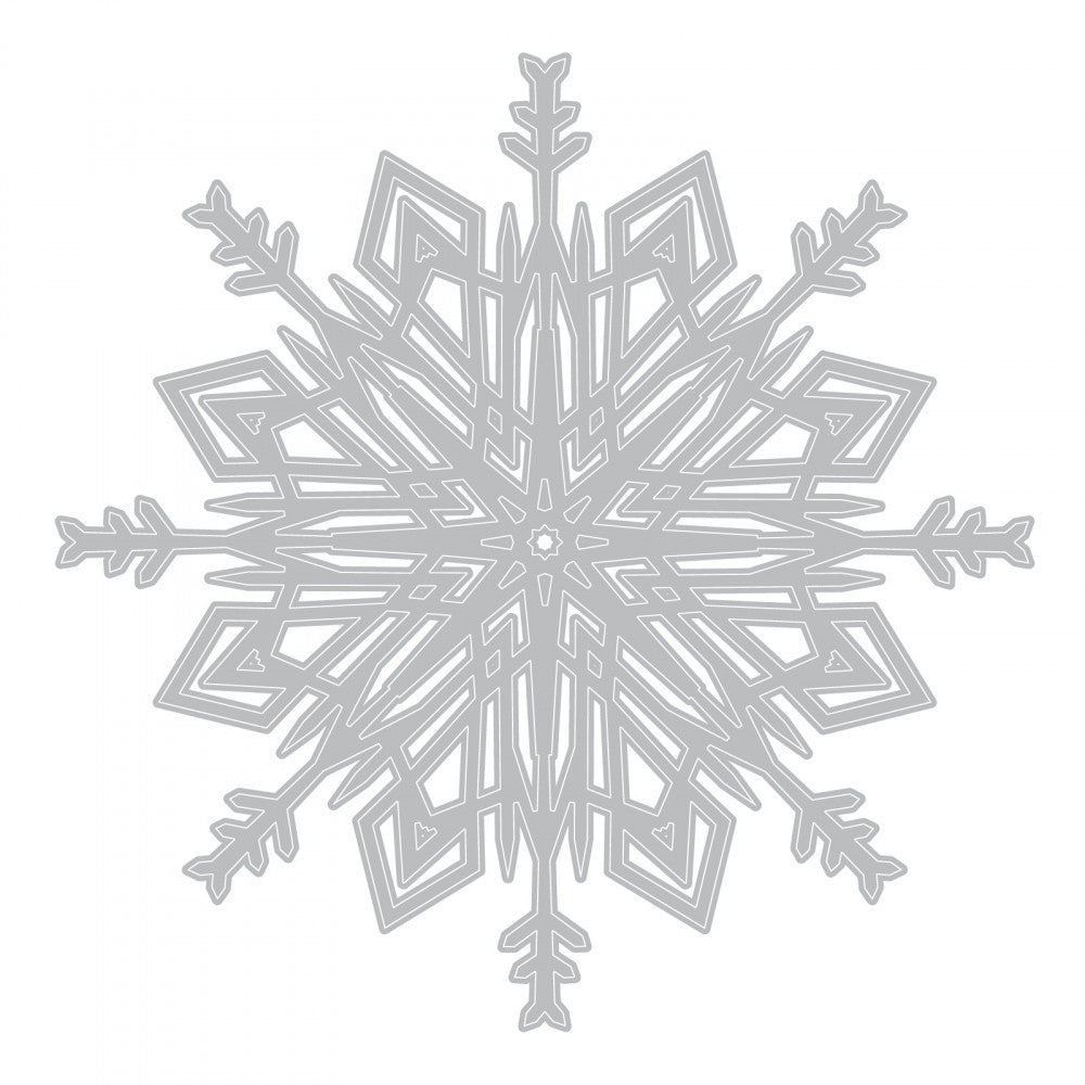 image showing the design of Sizzix Tim Holtz Flurry 4 - die cutting template - Flurry no. 4 - Thinlits ... by Tim Holtz and Sizzix die cutting templates (no.663115) are thin and strong metal templates used to cut, emboss and stencil. Add these large beautifully detailed and intricate snowflakes to your artwork, cards, journaling pages, mixed media masterpieces and any other craft projects. This snowflake flurry is approx 3.5" x 3.5" in size.