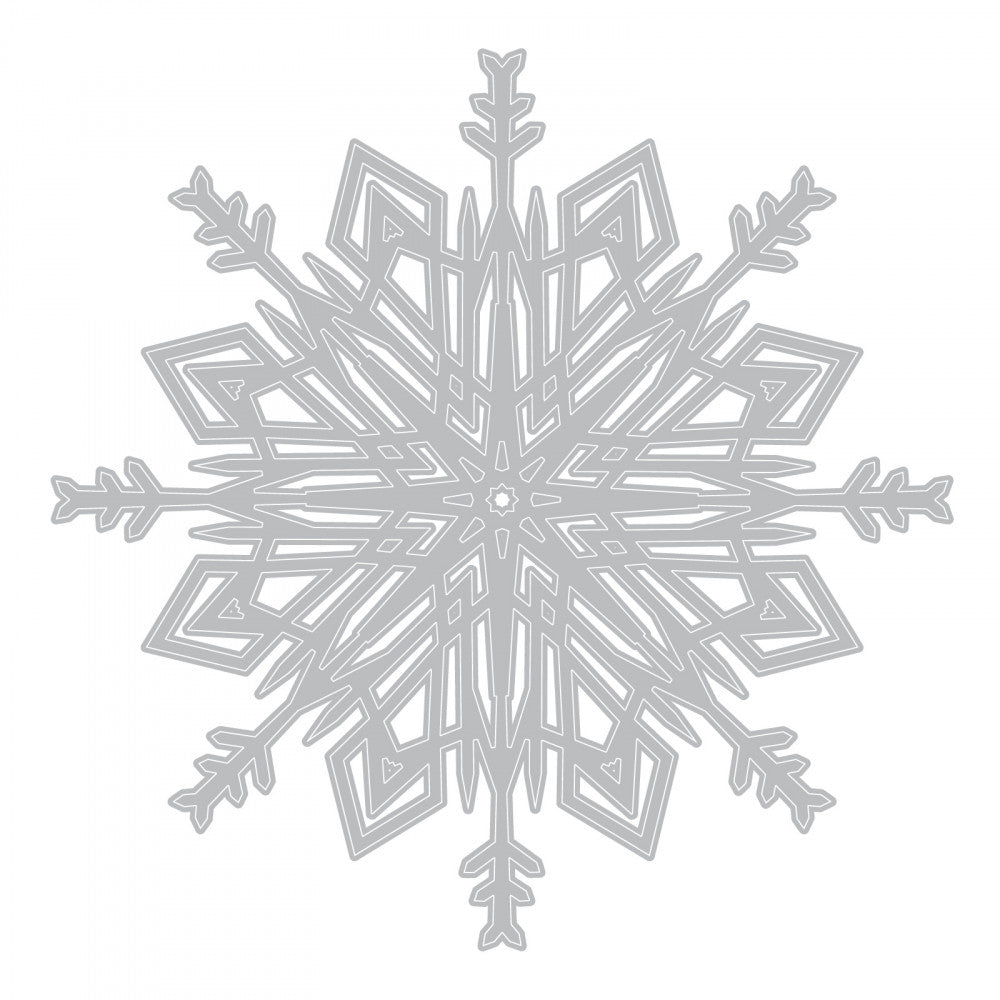 image showing the design of Sizzix Tim Holtz Flurry 4 - die cutting template - Flurry no. 4 - Thinlits ... by Tim Holtz and Sizzix die cutting templates (no.663115) are thin and strong metal templates used to cut, emboss and stencil. Add these large beautifully detailed and intricate snowflakes to your artwork, cards, journaling pages, mixed media masterpieces and any other craft projects. This snowflake flurry is approx 3.5" x 3.5" in size.