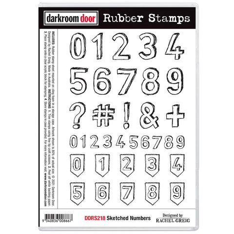 Sketched Numbers ... rubber stamps by Darkroom Door (DDRS218). Wonderfull drawn numerals, punctuation and little banners