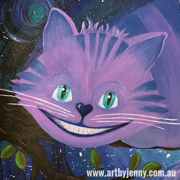 Art by Jenny creation - by Jenny James of Australia - painting of the Cheshire Cat on mixed media paper using acrylic paints. 