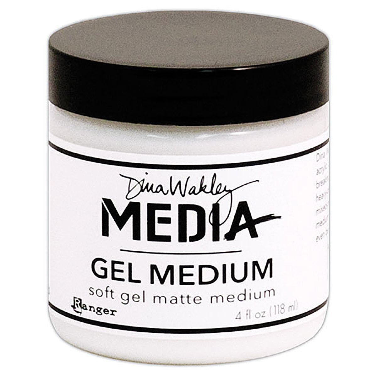 Matte Gel Medium, Clear  - Dina Wakley MEdia, 4 fl oz (118ml) jar. Made by Ranger. Dries flat, smooth and matte (non shiny).