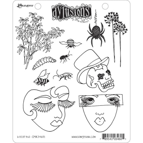 Bits of This ... rubber stamp set from Dylusions by Dyan Reaveley.  These wonderful original illustrations by Dyan Reaveley feature faces with long eyelashes, a skull wearing a top hat, hanging spider, shrubbery, bugs, bees and tall flowers (agapanthus, dandelions or garlic flowers, you decide) - Total of 11 (eleven) designs.