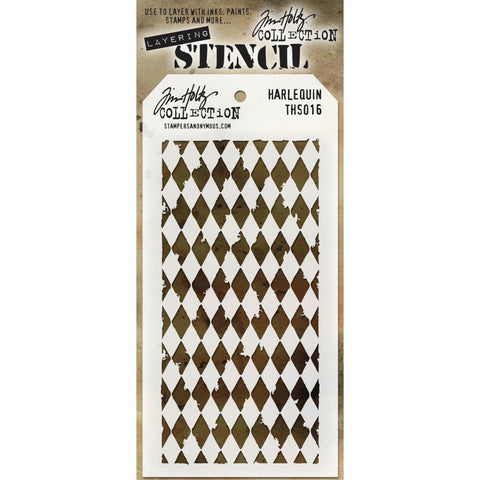 Harlequin ... layering stencil by Tim Holtz (THS016).   A traditional Harlequin pattern re-designed to compliment the rugged and artistic style of Tim Holtz.