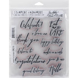 Handwritten Sentiments ... Cling Rubber Stamps by Tim Holtz - messages and quotes ... 11 (eleven) designs, Stampers Anonymous (cms219).  A selection of wonderful things to say for every day and special occasions in an organic freestyle lettering style. 