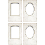 Baseboard Collage Frames ... by Tim Holtz Idea-Ology - Sturdy cardstock die cut pieces in the style of vintage photograph frames. Use for cardmaking, assemblage projects, off-the-page marvels and party decor. (TH93711). 4 (four) pieces, 5"x8" in size with oval and arch windows, two of each design.