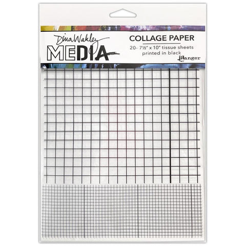 Grids - Collage Tissue Paper by Dina Wakley Media and Ranger - 20 printed sheets, 7.5" x 10" in size ... 10 designs, 2 of each.  Dina Wakley's printed sheets of fine white, semi translucent tissue paper are great for layering on all kinds of artwork. The designs in this pack include graphs, diagonal grids and fine lines.