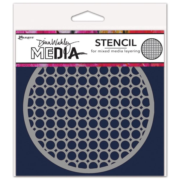 Coasters 2 - Grid of circles - Dina Wakley MEdia ... Round stencil for layering colour, texture and patterns in mixed media, visual arts and papercrafts. 1 (one) circular mask, 5 1/2" wide (14cm).   Layer this fantastic pattern designed by Dina Wakley, of little circles joined together within a round frame onto your artwork. Apply this versatile pattern to your project.
