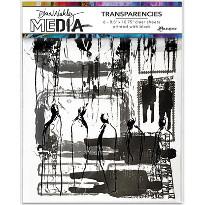Frames and Figures (set 2) - Transparencies ... by Dina Wakley MEdia and Ranger. 6 (six) sheets of clear film printed with black designs, 8.5" x 10.75" in size. Use for creative collage, journaling, bookmaking, scrapbooking, mixed media and other visual arts. 