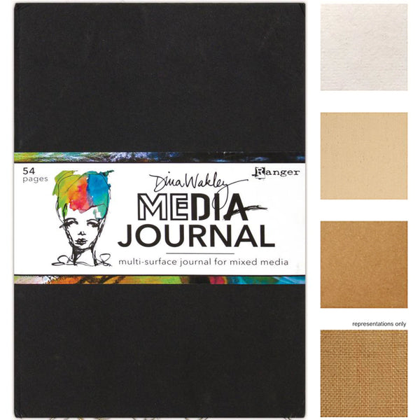 Dina Wakley MEdia by Ranger - Art Journal for Mixed Media and Visual Arts on 4 kinds of pages, watercolour paper, kraft, tan and hessian / burlap