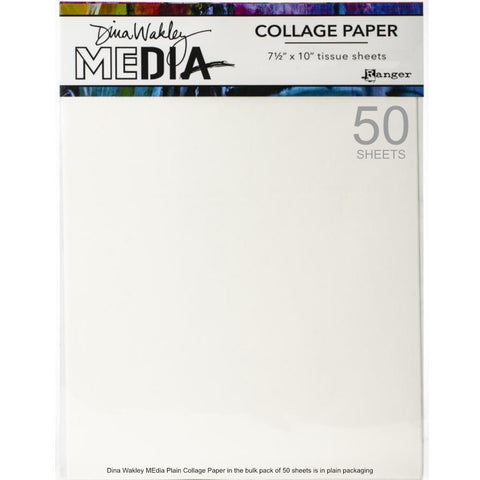 White Collage Paper ... Dina Wakley Media by Ranger - 50 (fifty) white sheets of blank, semi translucent tissue paper, 7.5" x 10".  Dina Wakley's natural white unprinted sheets of fine tissue paper are great for creating your own designs! Works great with stamps, stencils, paints and more. Use it for mixed media and collage, watercolours, acrylics, painting, drawing, stamping, scrapbooking, tearing into layers, any kind of papercraft and visual arts you wish!