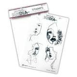 Half Faces - Dina Wakley MEdia ... Cling Mounted Rubber Stamps in 4 (four) designs (MDR81258).   Dina Wakley's set of rubber stamps features a four illustrations of inky portraits of women viewed from the side and front (head and shoulders imagery). 