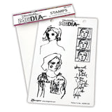 Perfect to Me - Dina Wakley MEdia ... Cling Mounted Rubber Stamps in 4 (four) designs (MDR81265).   Dina Wakley's set of rubber stamps features illustrations of inky portraits of women viewed from the side and front (head and shoulders imagery), a trio of faces in squares and an inky phrase in Dina's handwriting.