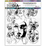 Abstract Portraits - Transparencies ... by Dina Wakley Media and Ranger. 6 (six) sheets of clear film printed with black designs, 8.5" x 10.75" in size. Use for creative collage, journaling, bookmaking, scrapbooking, mixed media and other visual arts. 