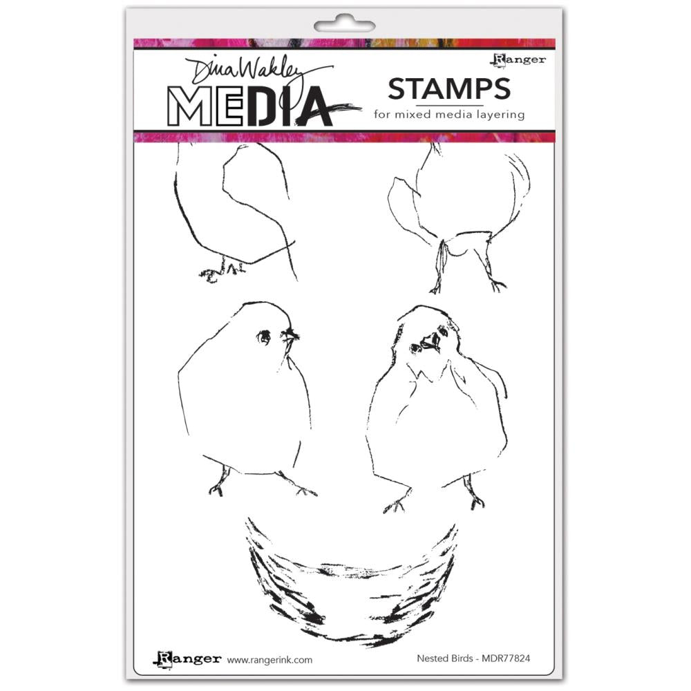 Nested Birds - Dina Wakley MEdia ... Cling Mounted Rubber Stamps in 5 (five) designs (MDR777824).
