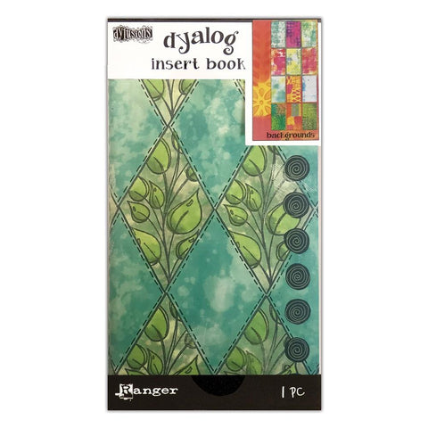 Backgrounds (no.3) - Dylusions Dyalog Insert Book ... this 4.375" x 8.25" book with 24 pages has an inviting cover covered in blues, greens and leafy diamonds. The inner pages are medium weight mixed media paper, printed with a variety of beautiful original background artwork designs to start off your Dylusional adventure. Designed by Dyan Reaveley.   The pages are made of high quality, smooth, multicoloured, medium weight mixed media paper