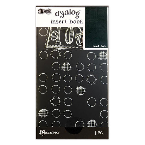 Dylusions by Dyan Reaveley Dyalog Planner - Dots on Black includes 24 pages of ready to use, printed Mixed Media paper with pale grey spots (uniform spacing, like a grid) on a plain black background.