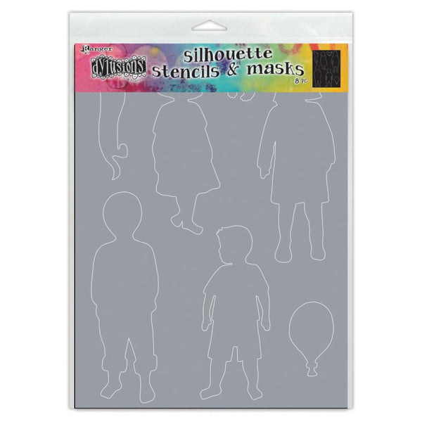 Dylusions Stencil - Large 9x12 - Grandkids - Silhouettes with Masks