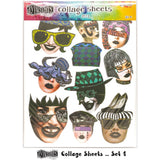 Collage Paper - set 1 ... Dylusions by Dyan Reaveley.  24 (twenty four) sheets, single sided matte white paper with 16 (sixteen) pages of full sized designs and 8 (eight) pages of half sized designs. Sheet size is 8.5" x 11".  Every day designs of faces, creatures, legs, dolls, flowers, patterns and backgrounds.