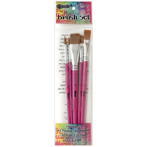 Dylusions Paint Brushes ... by Dyan Reaveley. 5 (five) different shaped brushes, round and flat for mixed media, painting, creating art.