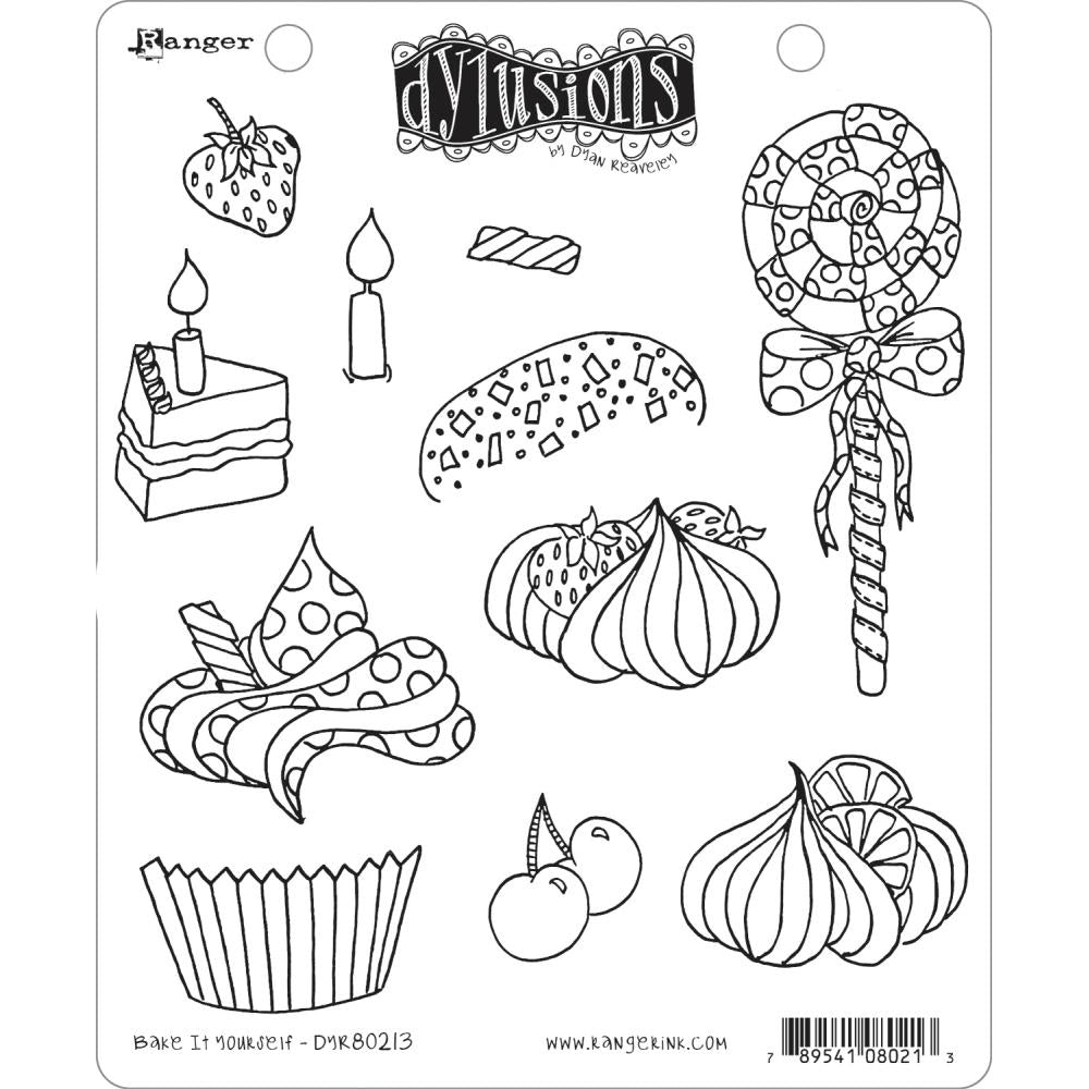 Bake it Yourself ... cling mounted rubber stamp set - Dylusions by Dyan Reaveley (DYR80213). 12 designs.