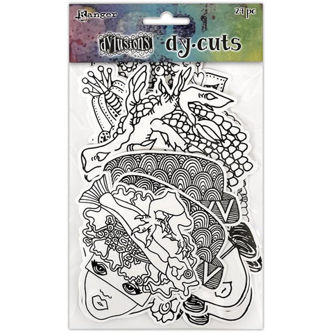 Me Heads, Dylusions Creative Dy Cuts - by Dyan Reaveley ... mix and match your characters to create more art. These die cuts are printed in black outlines on white mixed media paper, neatly trimmed with a white edge, ready to use. 24 die cut pieces (8 designs, 3 of each).