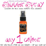 Dylusions Shimmer Spray - by Dyan Reaveley... any 1 (one) colour of your choice. A gorgeous range of vibrant, mica rich, pearlescent and shimmery, colourful inks by Ranger.   Dylusions Shimmer Sprays are designed to meet Dyan Reaveley's specifications for art journaling - they are watersoluble, dye based inks with added pigments and mica powder to create gorgeous shimmery colourful layers in your art.