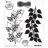 Branching Out ... cling stamps set - Dylusions by Dyan Reaveley, made by Stampers Anonymous for Ranger and Dyan. A set of 4 designs (DYR51213).   This set includes 2 (two) rose flowers (in the style of a paper rolled rose) and 2 (two) large leafy branches, one solid and the other an outline with some leaves spotty.  These stamps are designed by Dyan Reaveley, drawn in the style of Folk Art painting.