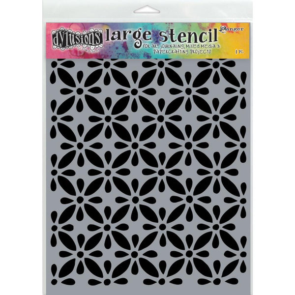 Quilts ... Large (9"x12") Stencil - by Dyan Reaveley of Dylusions.  This fab stencil features 2 hexagons a fantastic pattern that reminds me of a patchwork quilt featuring blocks of applique flowers.  Use each pattern individually or as a whole background element. Let your imagination be your guide and have fun!