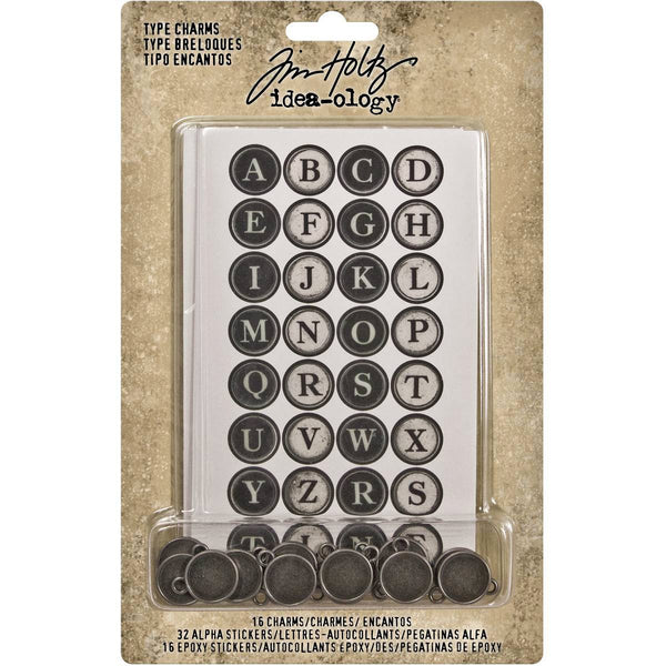 Idea-Ology Metal Type Charms by Tim Holtz and Advantus 16 round pendants