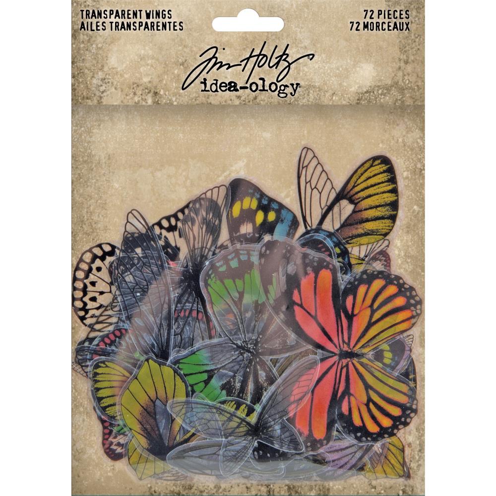 Transparent Acetate Wings (th93785) ... by Tim Holtz (Idea-Ology) - Die Cut lightweight acetate ephemera for Papercrafts - Colourful Pack of clear printed wings for Butterflies, Fairies, Dragonflies and other winged creatures.