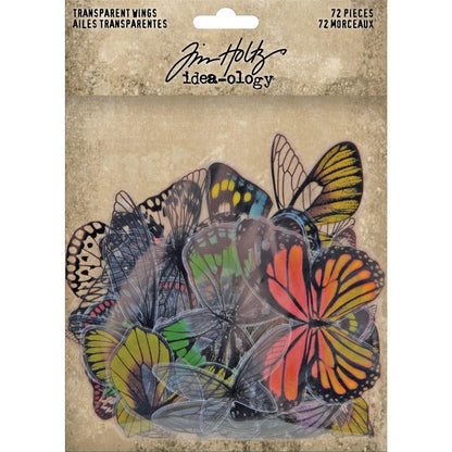 Transparent Acetate Wings (th93785) ... by Tim Holtz (Idea-Ology) - Die Cut lightweight acetate ephemera for Papercrafts - Colourful Pack of clear printed wings for Butterflies, Fairies, Dragonflies and other winged creatures.