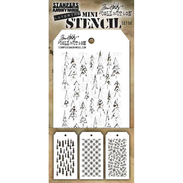 Tim Holtz Layering Mini Stencil - Set 50 - Tree Lot Gatherings Flurries