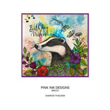 birthday card front by Sharon Thacker for Pink Ink Designs, using Brock the Badger Stamp Set
