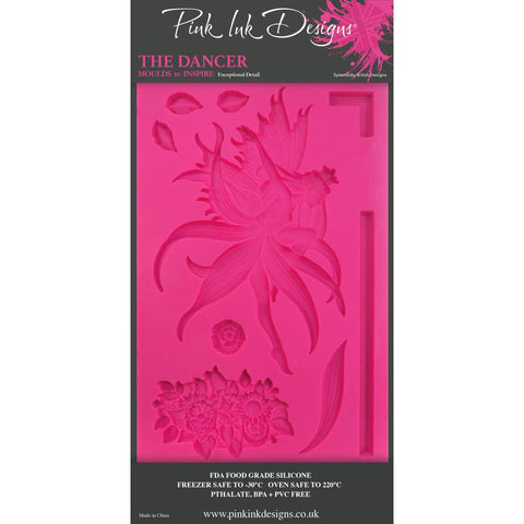 The Dancer - Creative Mould ... by Pink Ink Designs. Beautiful dancing fairy with flowers, border, leaves and petals. Overall silicone mould is 126mm x 200mm x 8mm (5" x 8").