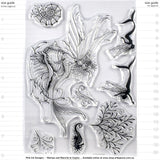overview of the Pink Ink Designs Stamp Set with approximate sizes in metric and imperial at Art by Jenny