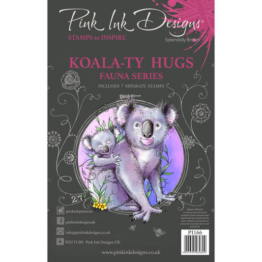 Koala-Ty Hugs - Clear Stamp Set by Pink Ink Designs ... Set of 7 (seven) clear cling stamps. Fauna Series, PI166.