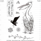 Pelican - Clear Stamp Set by Pink Ink Designs ... Set of 8 (eight) clear cling stamps. Fauna Series, PI164. image of dimensions at Art by Jenny in Australia