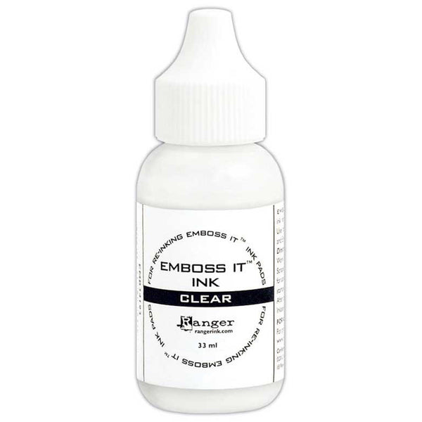 Emboss It Clear Ink Reinker (Refill) - by Ranger ... clear, slow drying ink formulated specifically for heat embossing and watermark effects in visual arts, papercrafts, journaling and mixed media.   Ranger's Emboss-It Ink is specially developed clear embossing ink that stays wet for an extend period of time to allow you to prepare your design and sprinkle your embossing powder. The ink holds the powder in place until it is heated using a special tool which melts the powder into a permanent, raised layer.