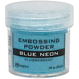 Ranger Embossing Powder in bright blue Neon Fluorescent colour - Add colour, dimension, and texture to paper craft, mixed media and hand lettering projects with Ranger heat activated Embossing Powder. Embossing powder once melted with a heat tool, creates a smooth dimensional permanent finish on cardstock, scrapbook paper, TH Etcetera artboards, embellished canvas shoes and other arty projects.