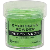 Ranger Embossing Powder in bright green Neon Fluorescent colour - Add colour, dimension, and texture to paper craft, mixed media and hand lettering projects with Ranger heat activated Embossing Powder. Embossing powder once melted with a heat tool, creates a smooth dimensional permanent finish on cardstock, scrapbook paper, TH Etcetera artboards, embellished canvas shoes and other arty projects.