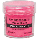 Ranger Embossing Powder in bright pink Neon Fluorescent colour - Add colour, dimension, and texture to paper craft, mixed media and hand lettering projects with Ranger heat activated Embossing Powder. Embossing powder once melted with a heat tool, creates a smooth dimensional permanent finish on cardstock, scrapbook paper, TH Etcetera artboards, embellished canvas shoes and other arty projects.