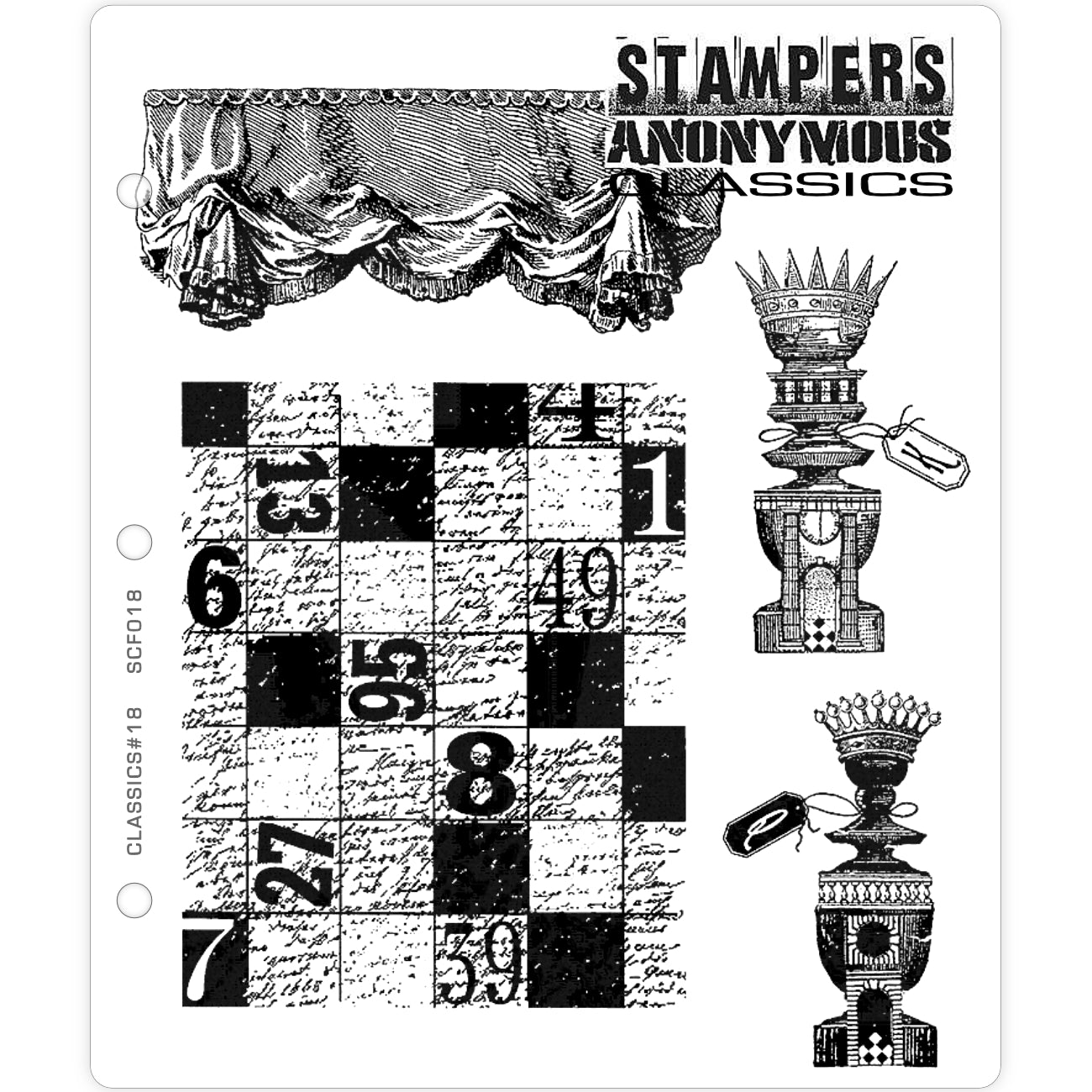 Gameboard, Curtain and Chess Pieces (Classics set no.18) - Rubber Stamp Set by Stampers Anonymous