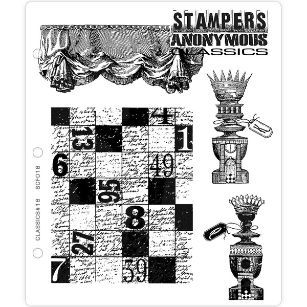 Gameboard, Curtain and Chess Pieces (Classics set no.18) - Rubber Stamp Set by Stampers Anonymous