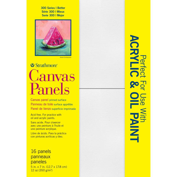Canvas Panels 5"x7", White - Strathmore ... Ready to use for Mixed Media, Painting and Visual Arts - Triple primed 100% cotton canvas covered artboards.