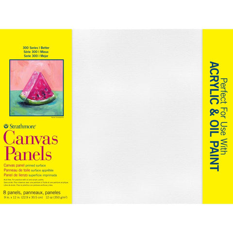 Canvas Panels 9"x12" , White - Strathmore ... Ready to use for Mixed Media, Painting and Visual Arts - Triple primed 100% cotton canvas covered artboards.