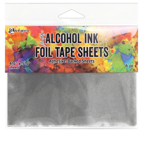 Silver Metal Foil - by Tim Holtz and Ranger (Alcohol Ink Foil Tape Sheets) ... adhesive backed, thin metal silver coloured foil for cardmaking, die cutting, mixed media and creative papercrafts. 6 (six) sheets, 5 1/2 x 4 1/4" (14cm x 10.8) in size.