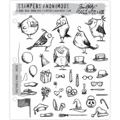 Mini Bird Crazy and Things ... 39 rubber stamps by Tim Holtz (CMS250)