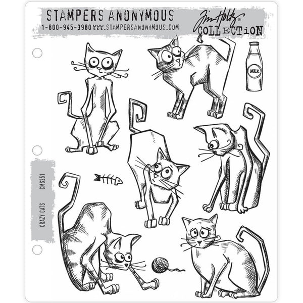 Crazy Cats ... 9 (nine) rubber stamps by Tim Holtz (CMS251).