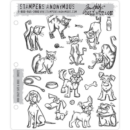 Mini Crazy Cats and Dogs ... 19 (nineteen) rubber stamps by Tim Holtz (CMS272)