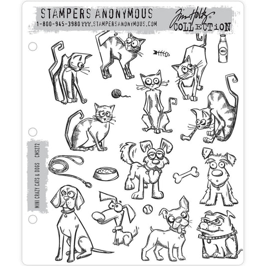 Mini Crazy Cats and Dogs ... 19 (nineteen) rubber stamps by Tim Holtz (CMS272)